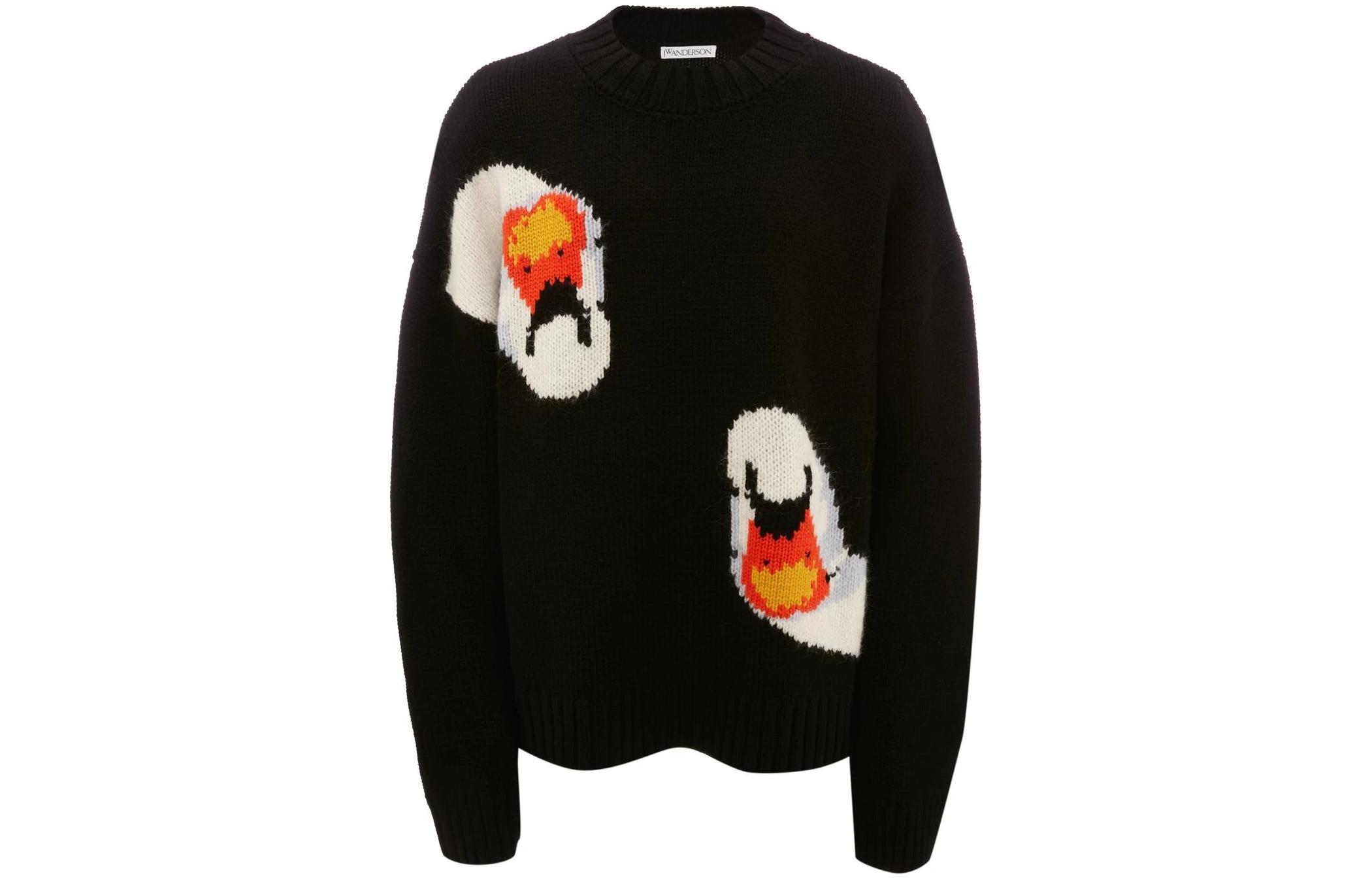 Order JW Anderson FW22 Corak Baju Sweater Wool Rajutan Leher Bulat Hitam KW0701YN0008-999