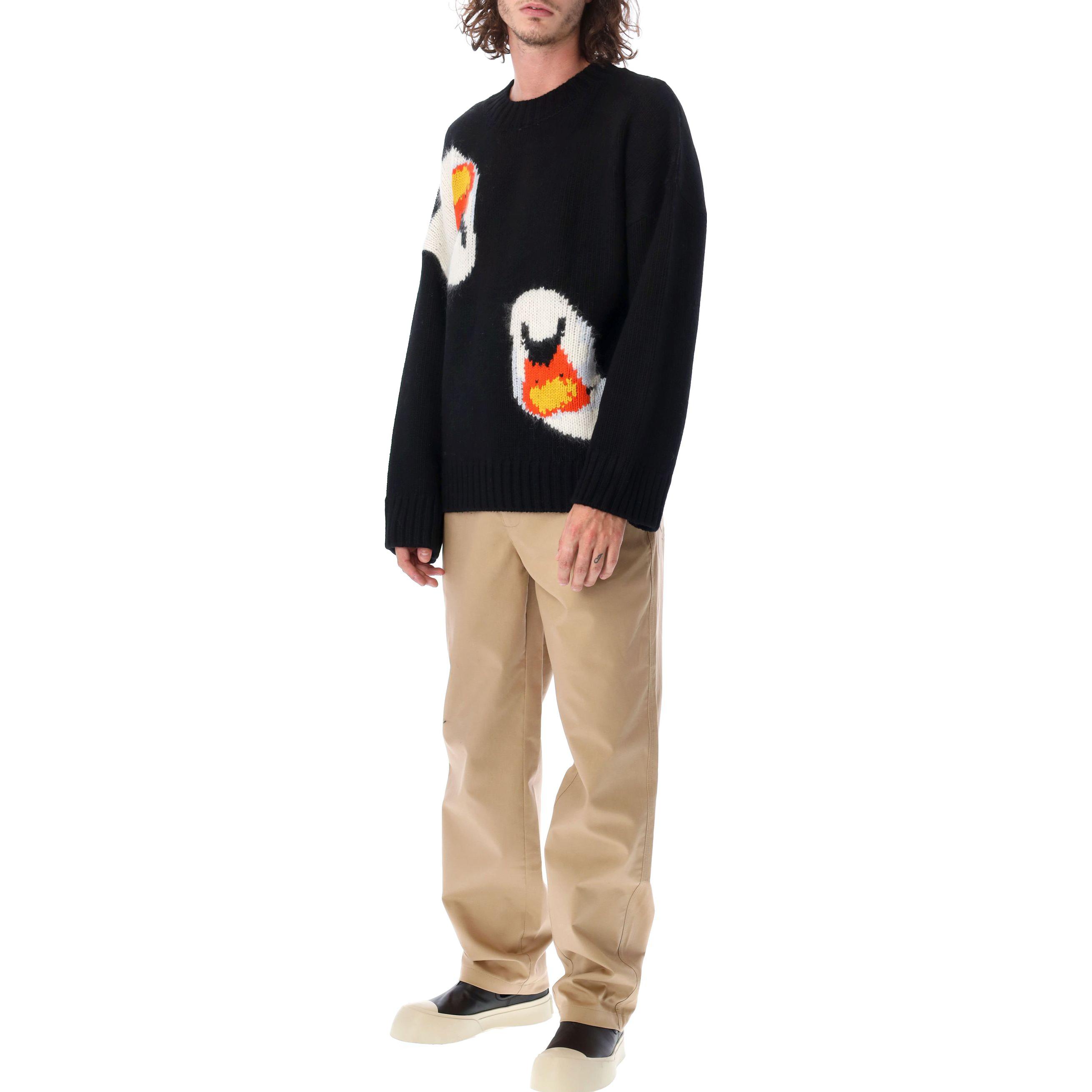 Lookbook JW Anderson FW22 Corak Baju Sweater Wool Rajutan Leher Bulat Hitam KW0701YN0008-999