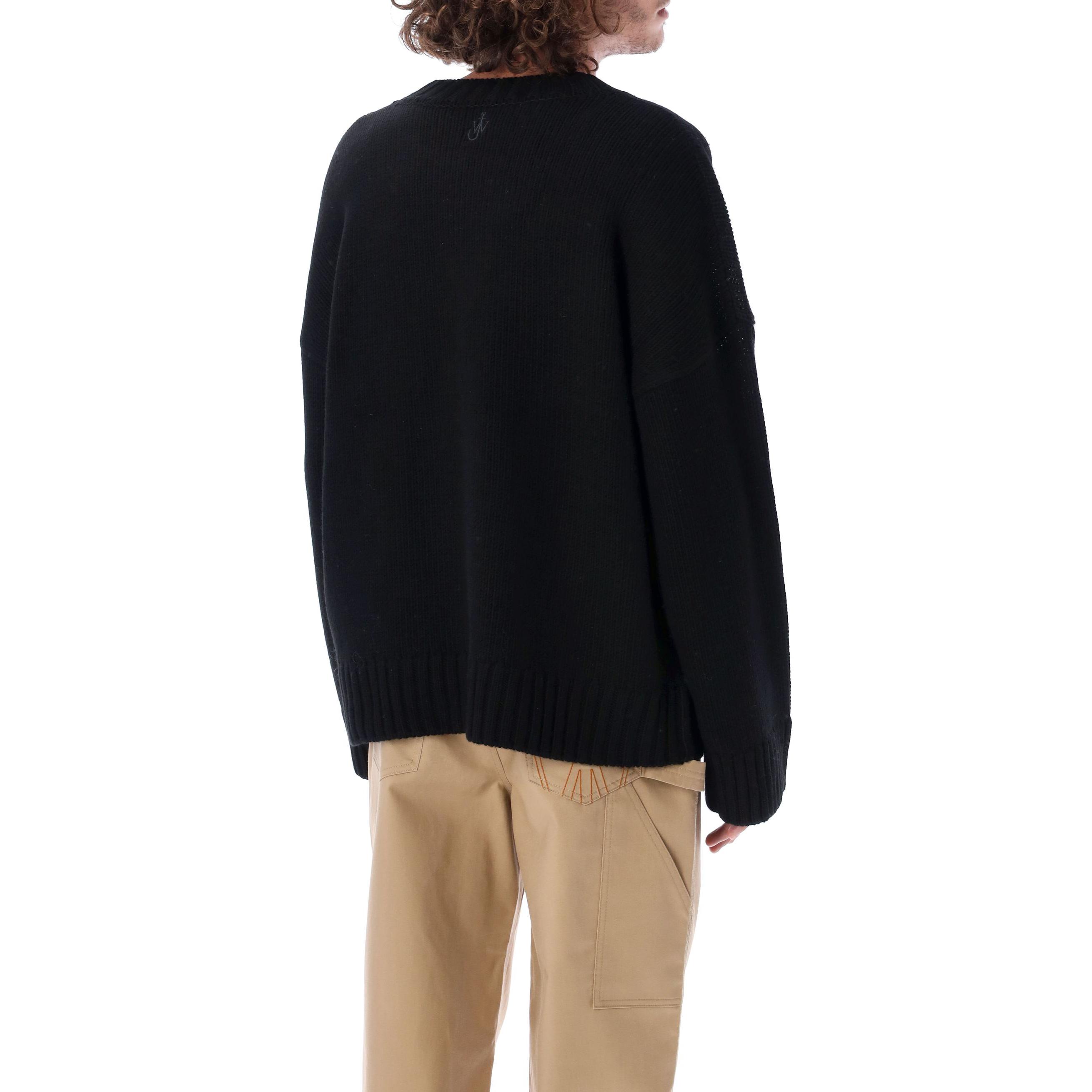 Purchase JW Anderson FW22 Corak Baju Sweater Wool Rajutan Leher Bulat Hitam KW0701YN0008-999