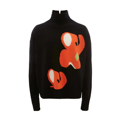 JW Anderson FW22 Patterned Turtleneck Wool Knit Sweater Black. KW0725YN0200-999
