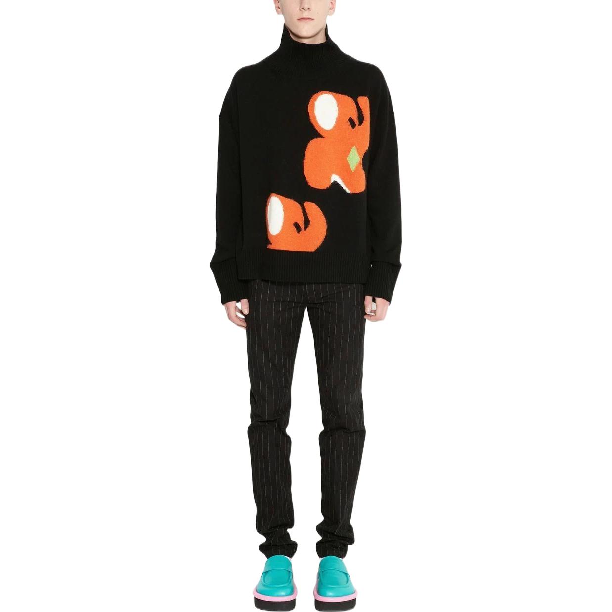 Lookbook JW Anderson FW22 Sweater Turtleneck Rajut Wol Pola Hitam. KW0725YN0200-999