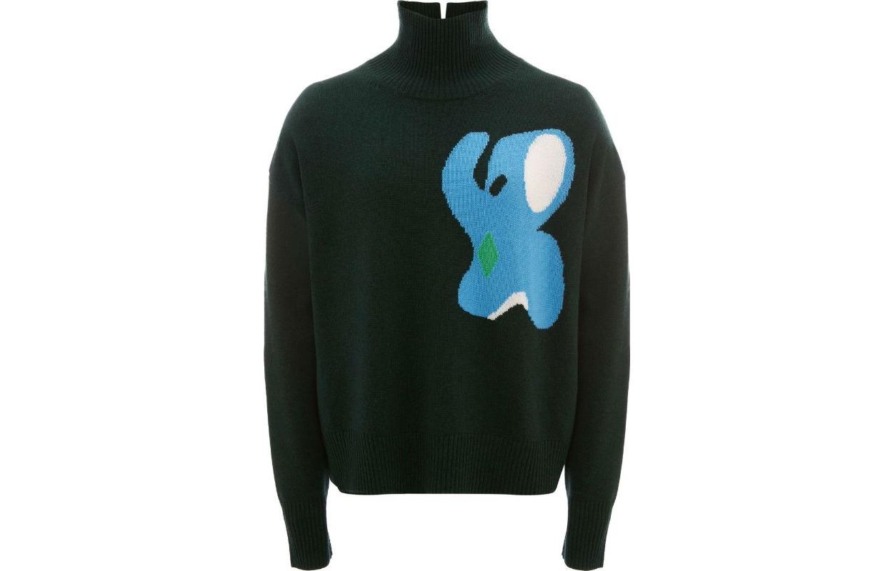 Order JW Anderson FW22 Sweater Wol Leher Tinggi Pola Hijau. KW0703YN0200-560