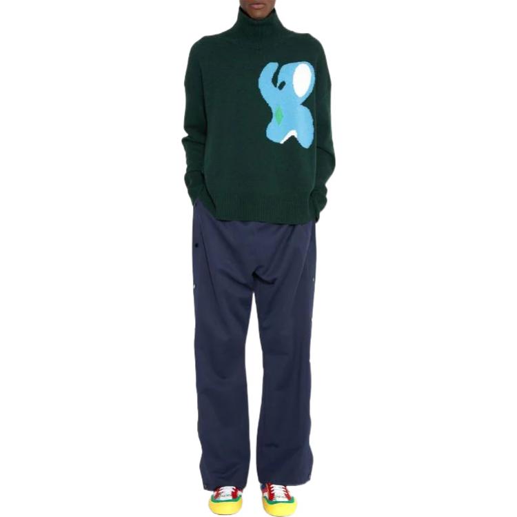 Lookbook JW Anderson FW22 Sweater Wol Leher Tinggi Pola Hijau. KW0703YN0200-560