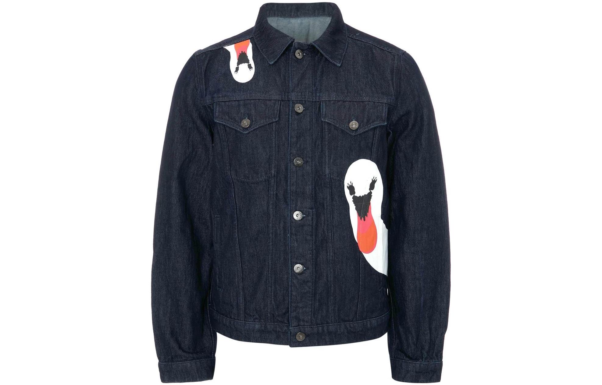Order JW Anderson FW22 Jaket Denim Cetakan Swan Lengan Panjang Indigo DJ0013PG0350870