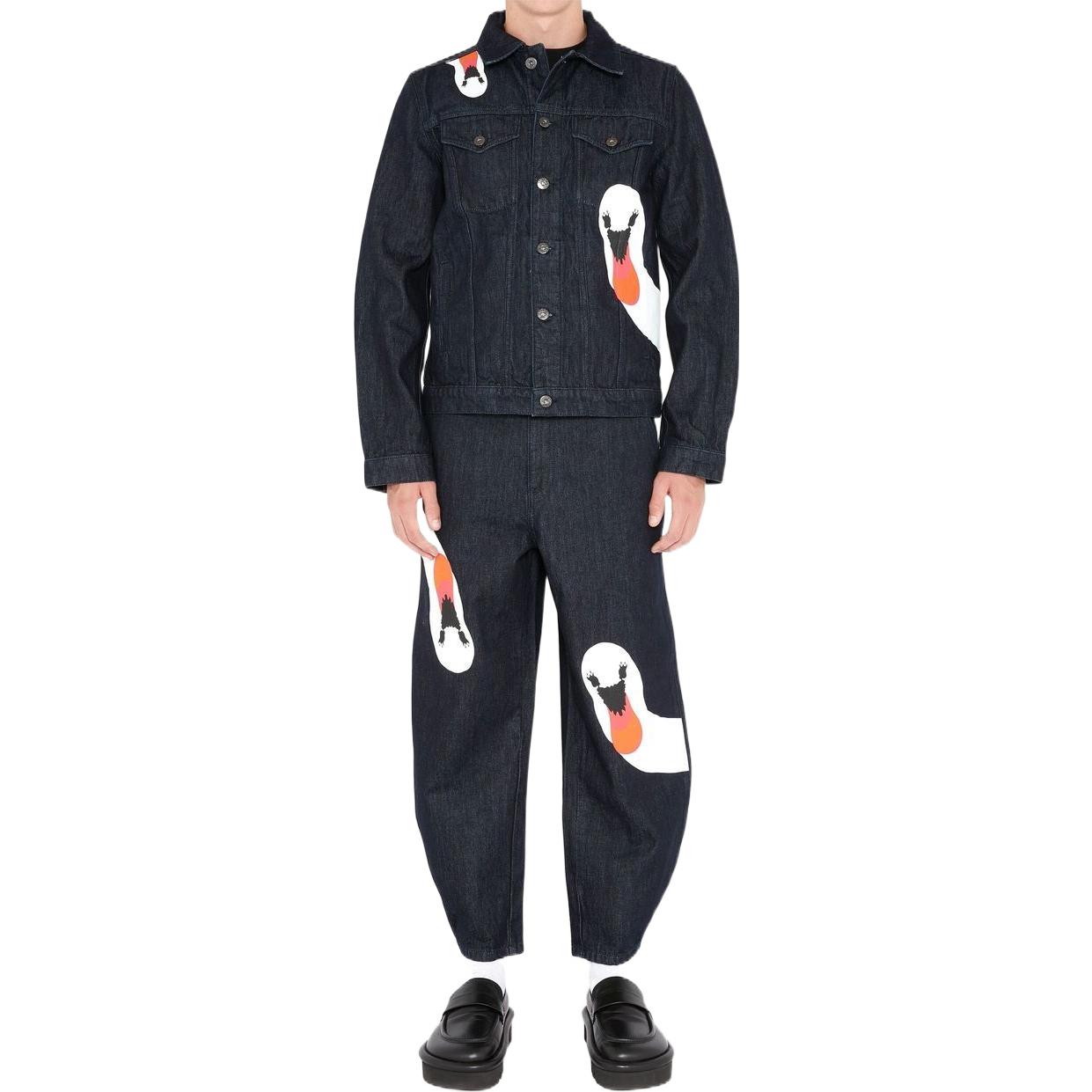 Lookbook JW Anderson FW22 Jaket Denim Cetakan Swan Lengan Panjang Indigo DJ0013PG0350870
