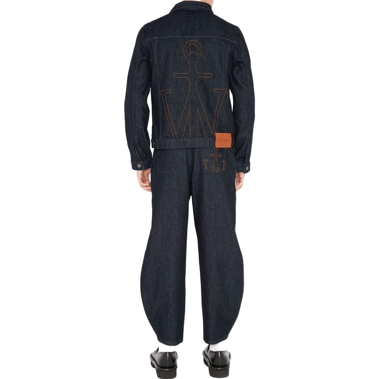 Shop JW Anderson FW22 Jaket Denim Cetakan Swan Lengan Panjang Indigo DJ0013PG0350870