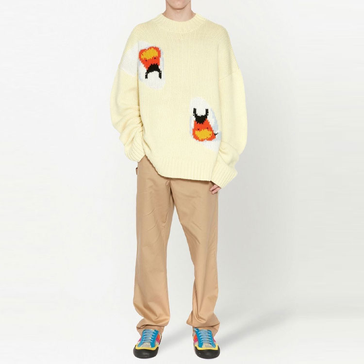 Lookbook JW Anderson FW22 Kuning Kartun Grafik Wool Knit Sweater Crewneck KW0701YN0008-208