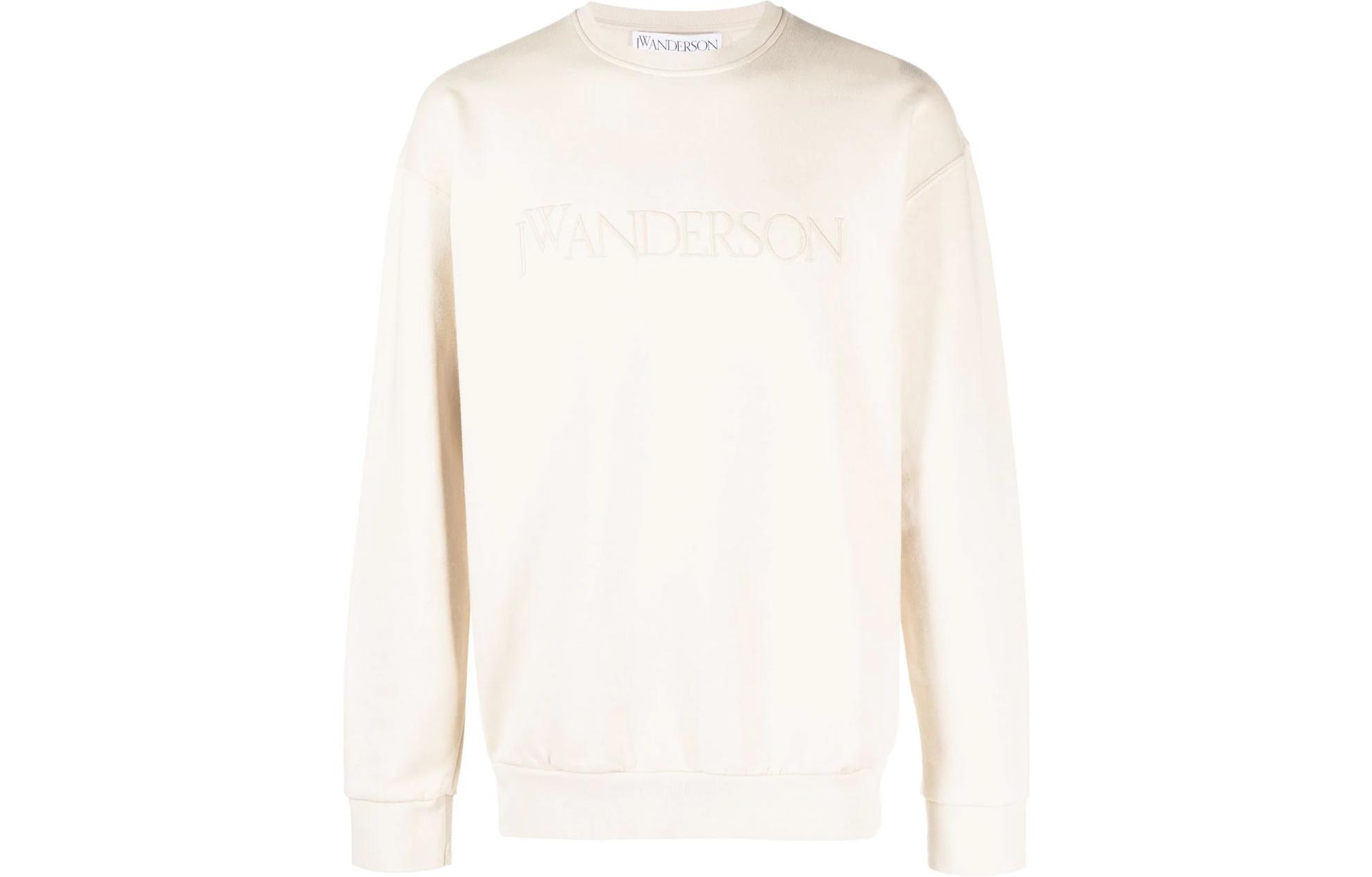 JW Anderson FW23 Beige Solid Color Logo Embroidered Long Sleeve Sweatshirt JW0103-PG1390-132