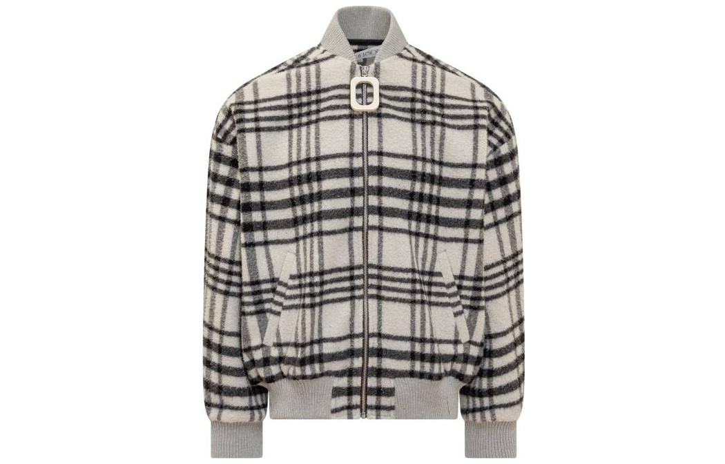 JW Anderson FW23 Checkered Zip-Up Bomber Jacket Black White Mens CO0274PG1323903