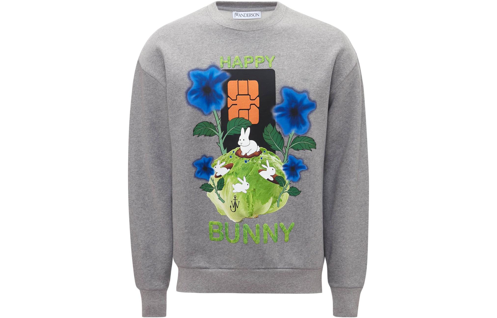 JW Anderson FW23 Grey Letter Plant Print Crewneck Unisex Sweatshirt JW0107-PG1225-907