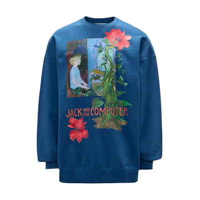 JW Anderson FW24 Blue Crewneck Sweatshirt with Embroidered Logo & Floral Print JW0182PG1598800