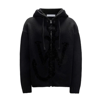 JW Anderson FW24 Oversized Zip Pattern Long Sleeve Sweater Black Menswear KW1238YN0170999