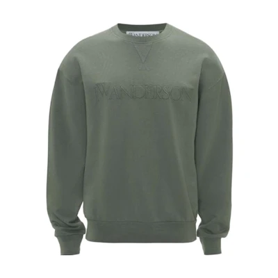 JW Anderson Green Crewneck Sweatshirt with Logo Embroidery JW0162-PG0861-500