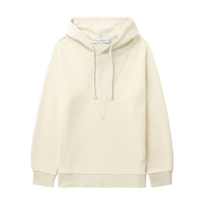 JW Anderson Logo Embroidered Ivory White Hoodie - Casual Wear JW0154PG1397161-WHITE