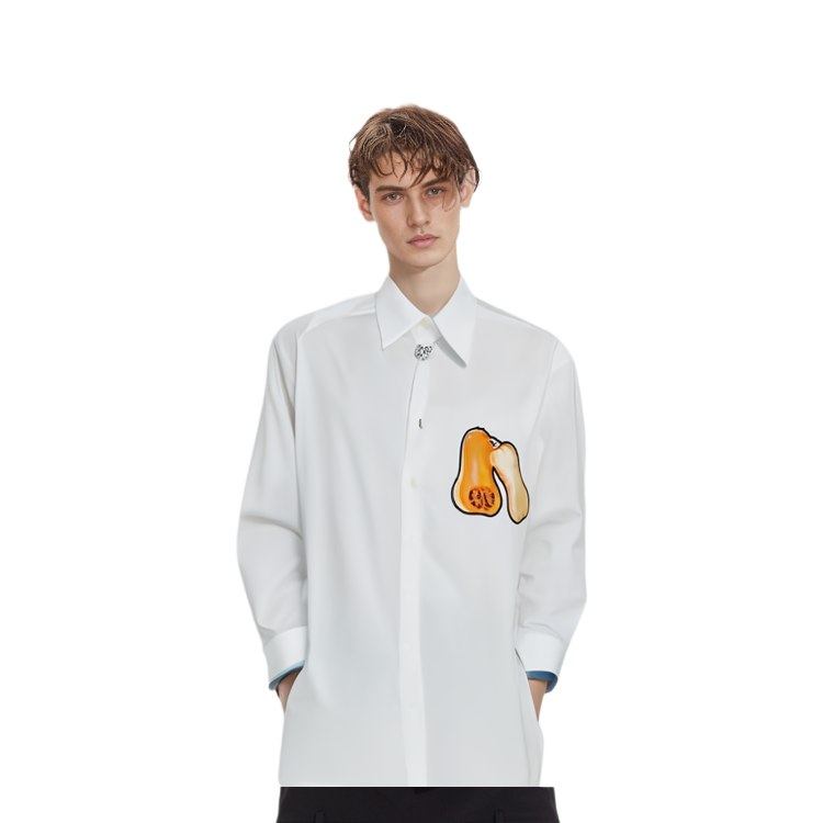 Sizing Camiseta Manga Larga Suelta Estampado Calabaza JW Anderson Blanca SH0115-PG0587-001