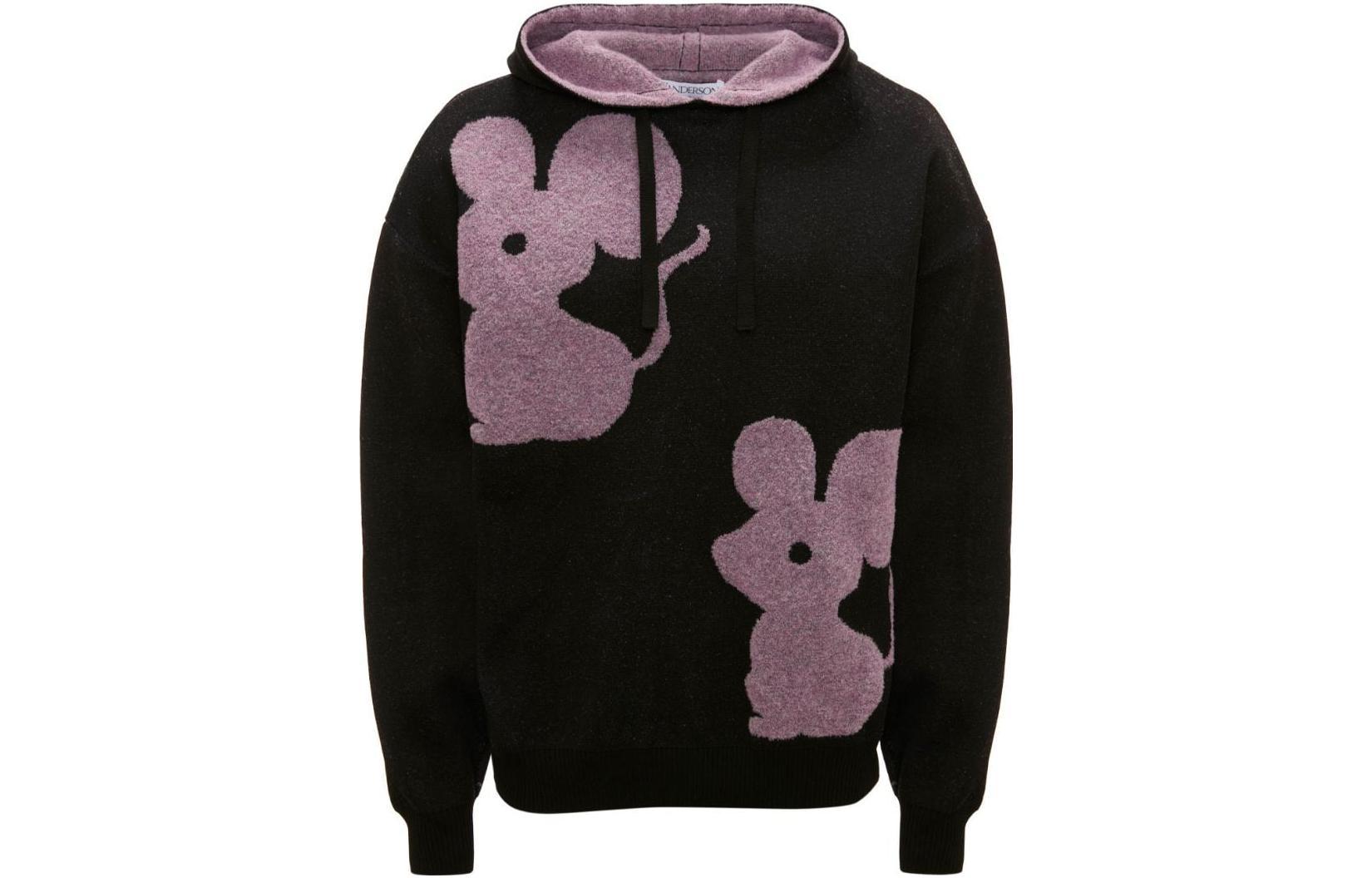 JW Anderson Purple Oversized Hoodie with Double-Sided Mouse Embroidery Unisex KW0944-YN0269-733