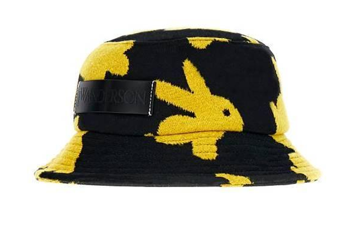 JW Anderson Rabbit Print Bucket Hat Unisex Couples Black/Yellow. AC0175FA0304897