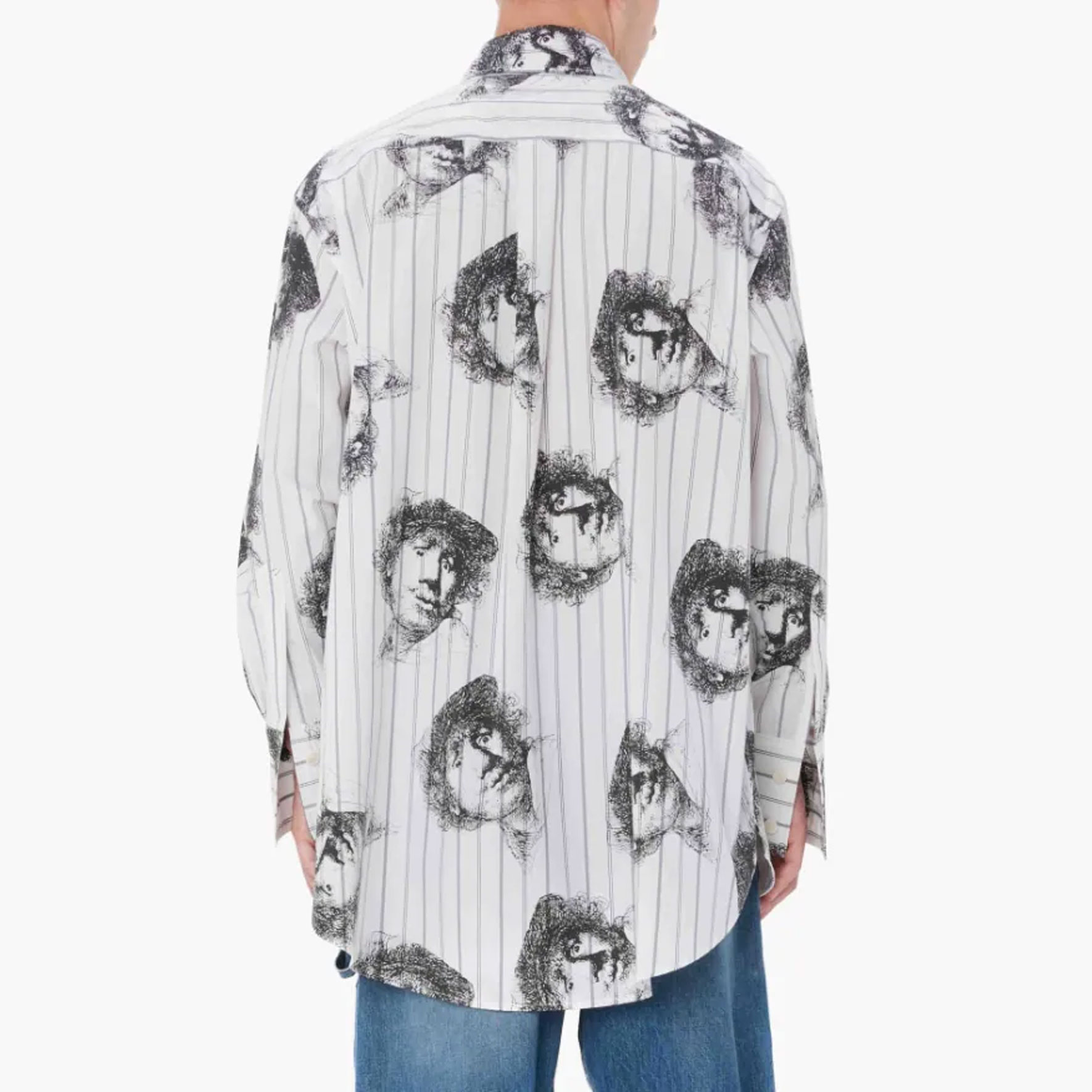 Shop Camisa Unisex Blanca Rayada con Retrato Dibujado Rembrandt SS23 JW Anderson SH0227PG1154903