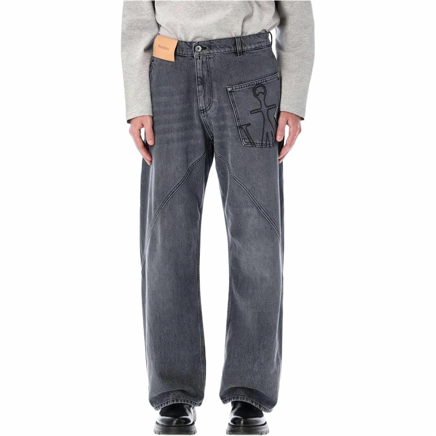 Shop JW Anderson Seluar Jeans Lelaki Mid-Waist Kelabu dengan Zip DT0110PG1745929