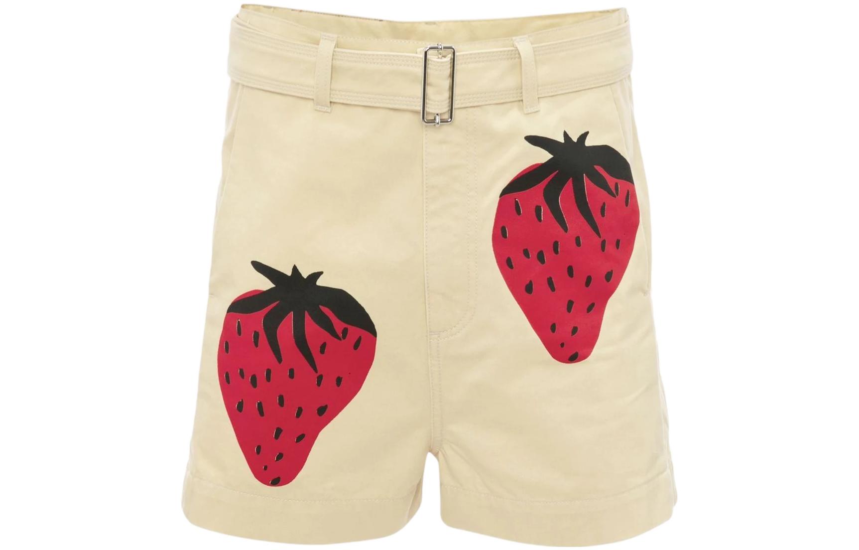 JW Anderson SS22  Strawberry Print Cotton Shorts Khaki Color. SR00370P-G0768-099