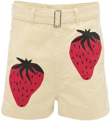 JW Anderson SS22 Shorts de Algodón Color Caqui con Estampado de Fresas. SR00370P-G0768-099 Order JW Anderson SS22 Shorts de Algodón Color Caqui con Estampado de Fresas. SR00370P-G0768-099