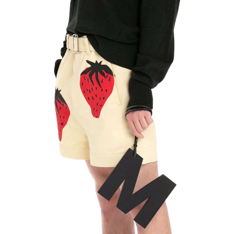 Details for JW Anderson SS22 Shorts de Algodón Color Caqui con Estampado de Fresas. SR00370P-G0768-099
