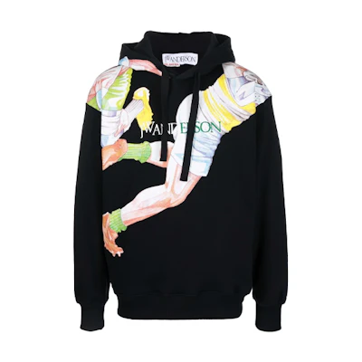 JW Anderson SS22 Black Cartoon Logo Print Pullover Sweatshirt . JO0073-PG0771-999