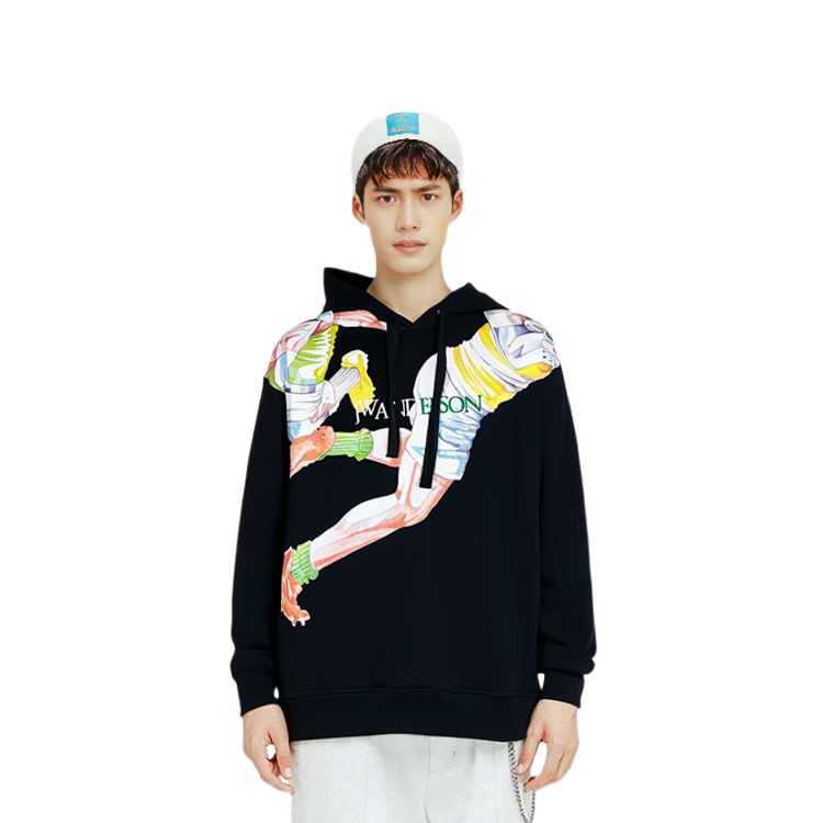 Sizing JW Anderson SS22 Hitam Sweatshirt Pullover Logo Kartun. JO0073-PG0771-999