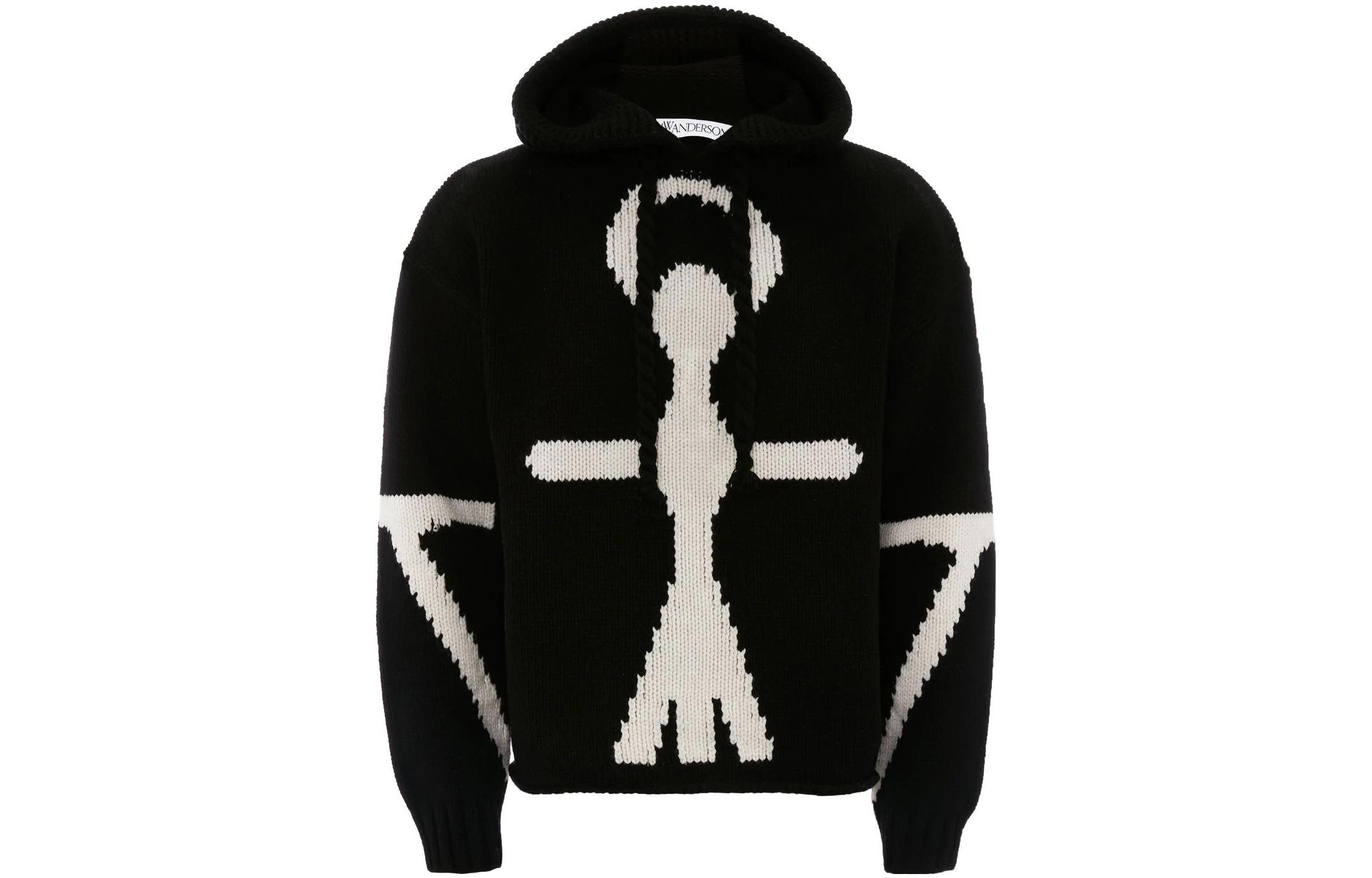 JW Anderson SS23 Anchor Logo Knit Hoodie Unisex Black KW0808YN0170901