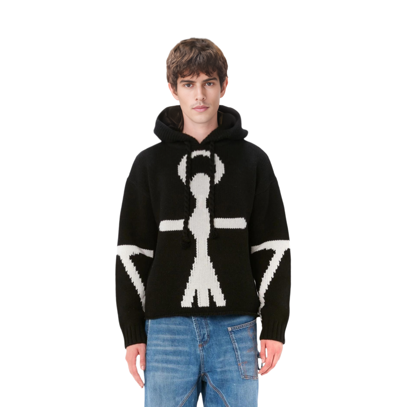 Lookbook JW Anderson SS23 Anchor Logo Hoodie Unisex Hitam Knit KW0808YN0170901