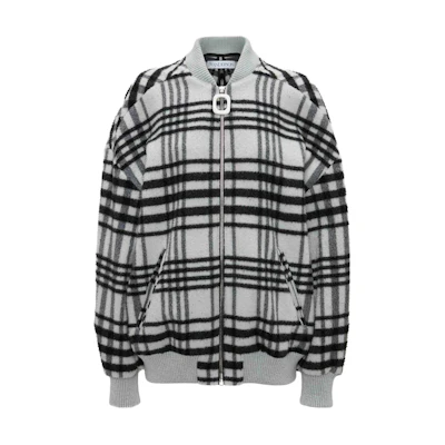 JW Anderson SS23 Ribbed Plaid Zip-Up Oversized Jacket Unisex Black White CO0262PG1323903