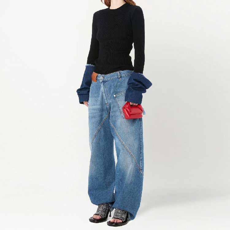 Shop JW Anderson SS23 大口袋宽松阔腿褶皱细节牛仔裤 男女通用 DT0052PG1164804