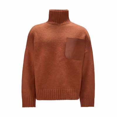 JW Anderson SS24 Caramel Brown Turtleneck Knit Sweater Long Sleeve KW1234YN0367619-BROWN