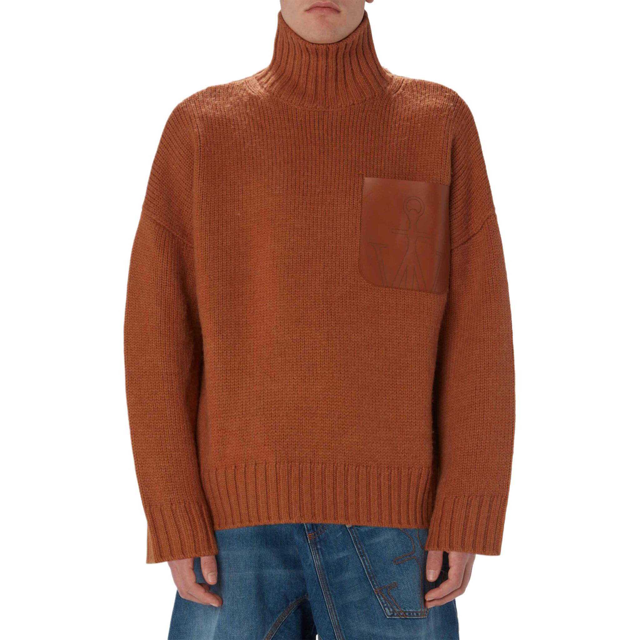 Purchase JW Anderson SS24 Caramel Brown Turtleneck Knit Sweater Lengan Panjang KW1234YN0367619-BROWN