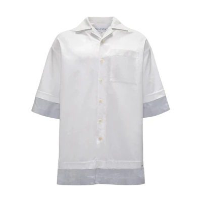 JW Anderson SS24 White Embroidered Oversized Short Sleeve Shirt. SH0325PG1140001