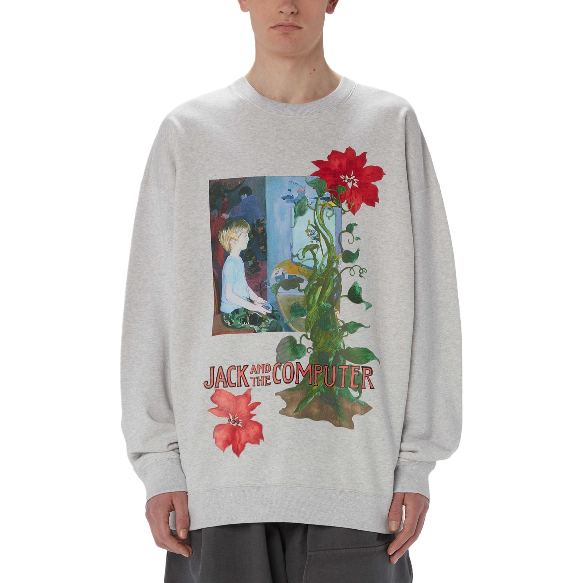Lookbook JW Anderson SS24 Sudadera Gris Cuello Redondo con Flores Animadas JW0182PG1598905