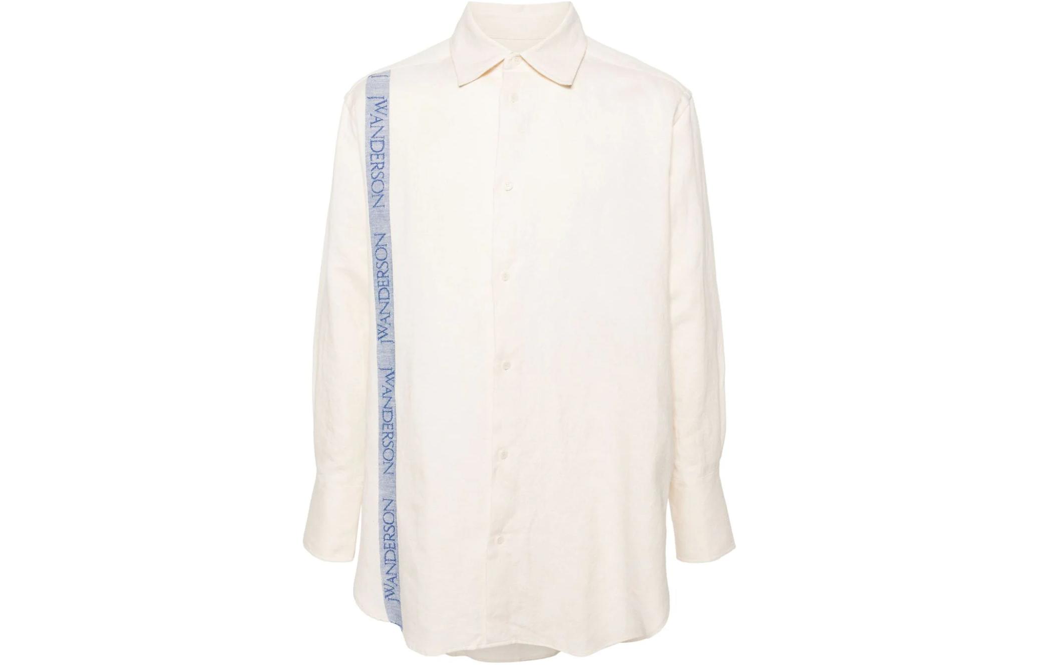 JW Anderson SS24 Off-Shoulder Logo Strap Collar Long-Sleeve Shirt Unisex Beige SH0291PG1483002-WHITE