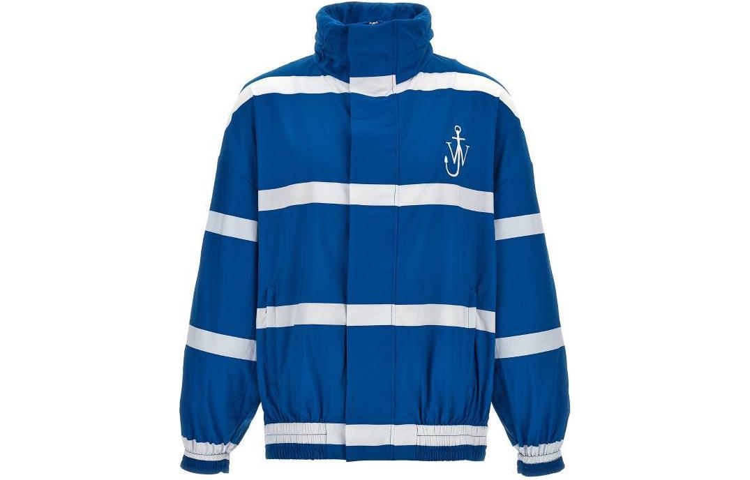 JW Anderson Striped Colorblock Logo Embroidered High Neck Jacket Blue White Mens JK0299PG1489-823