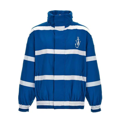 JW Anderson Striped Colorblock Logo Embroidered High Neck Jacket Blue White Mens JK0299PG1489-823