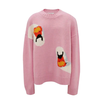 JW Anderson Unisex Embroidered Crewneck Wool Sweater Pink 18413132