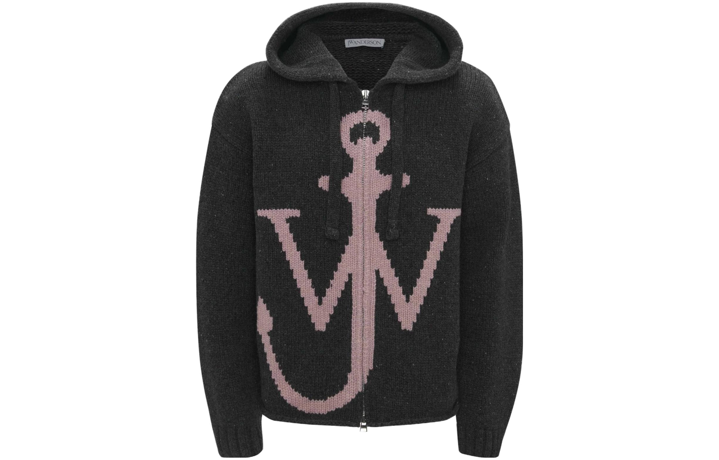JW Anderson Zip Front Anchor Hoodie Gray - Full-Zip Jacket with Hook Print KW1106YN0318-599