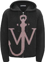 JW Anderson Zip Front Anchor Hoodie Gray - Full-Zip Jacket with Hook Print KW1106YN0318-599 JW Anderson Zip Front Anchor Hoodie Gray - Full-Zip Jacket with Hook Print KW1106YN0318-599
