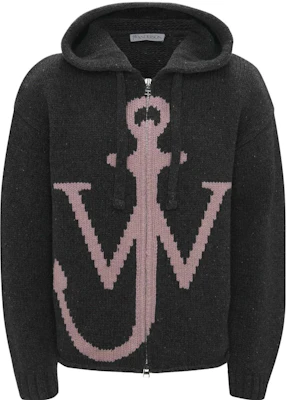 JW Anderson Zip Front Anchor Hoodie Gray - Full-Zip Jacket with Hook Print KW1106YN0318-599 Buy JW Anderson Zip Front Anchor Hoodie Gray - Full-Zip Jacket with Hook Print KW1106YN0318-599