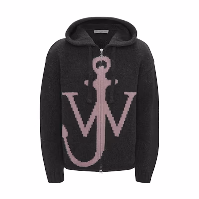 JW Anderson Zip Front Anchor Hoodie Gray - Full-Zip Jacket with Hook Print KW1106YN0318-599