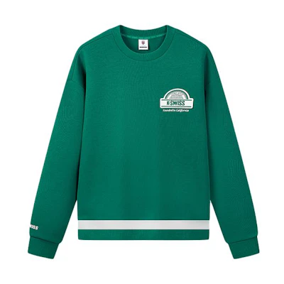 K-Swiss KSWISS Moss Green Letter Print Crewneck Pullover Sweatshirt 109857-369