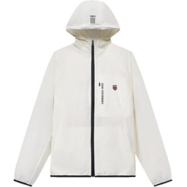 K-Swiss White UV Protection Breathable Hooded Jacket Casual Long Sleeve 109981-115