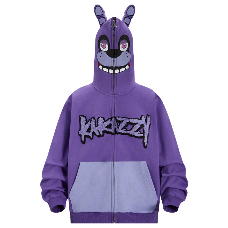 KAKAZZY パープル キュート グラフィック フルジップ フーディ 