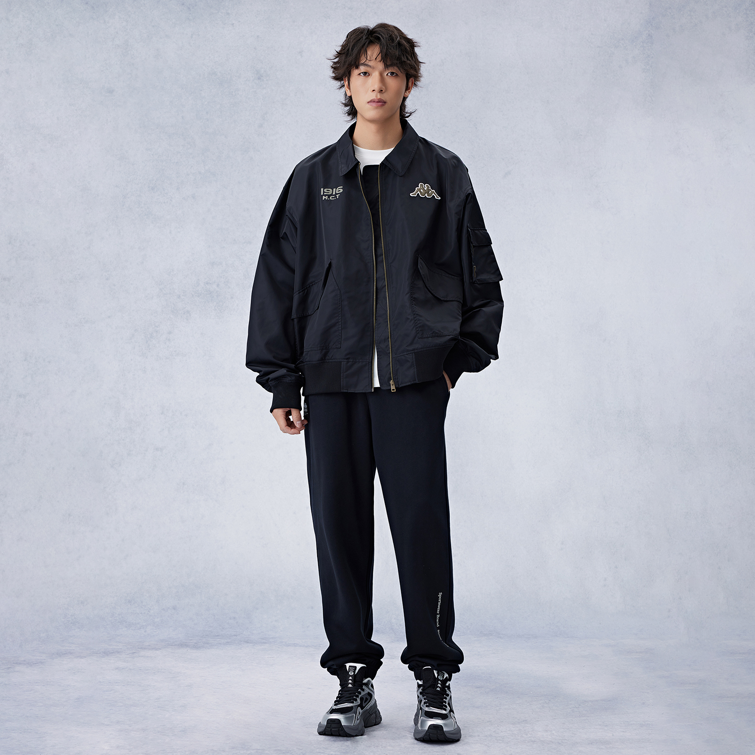 Kappa 1916 Series Black Retro Windproof Multi-Pocket Flight Jacket K0E52JJ01D-990 圖 4