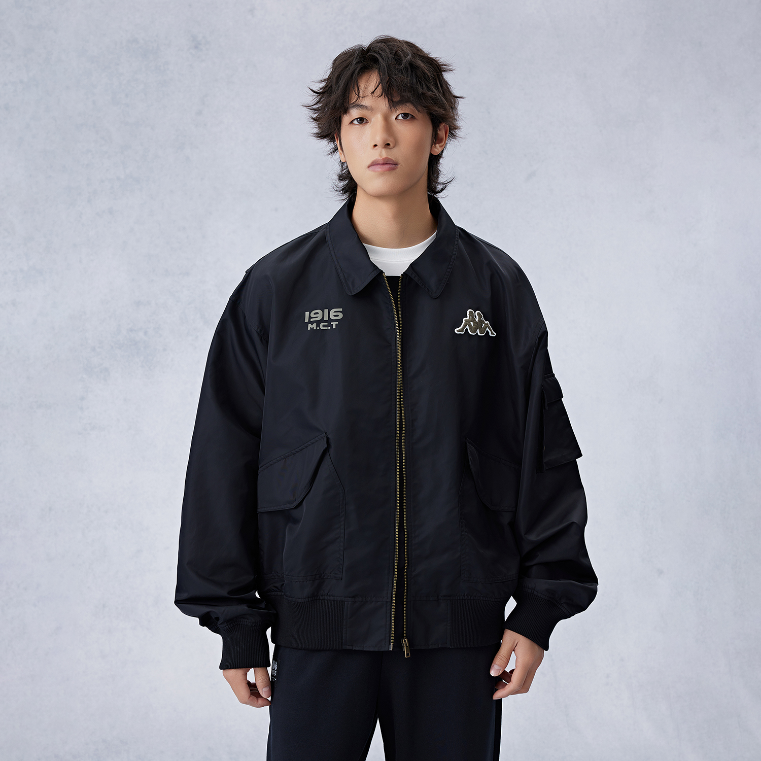 Kappa 1916 Series Black Retro Windproof Multi-Pocket Flight Jacket K0E52JJ01D-990 圖 5