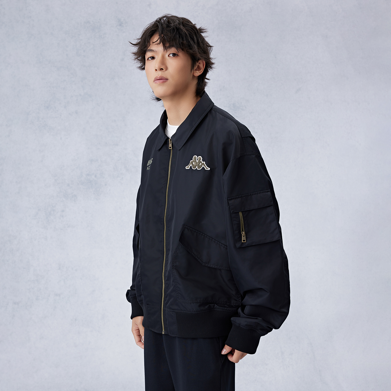 Kappa 1916 Series Black Retro Windproof Multi-Pocket Flight Jacket K0E52JJ01D-990 圖 6